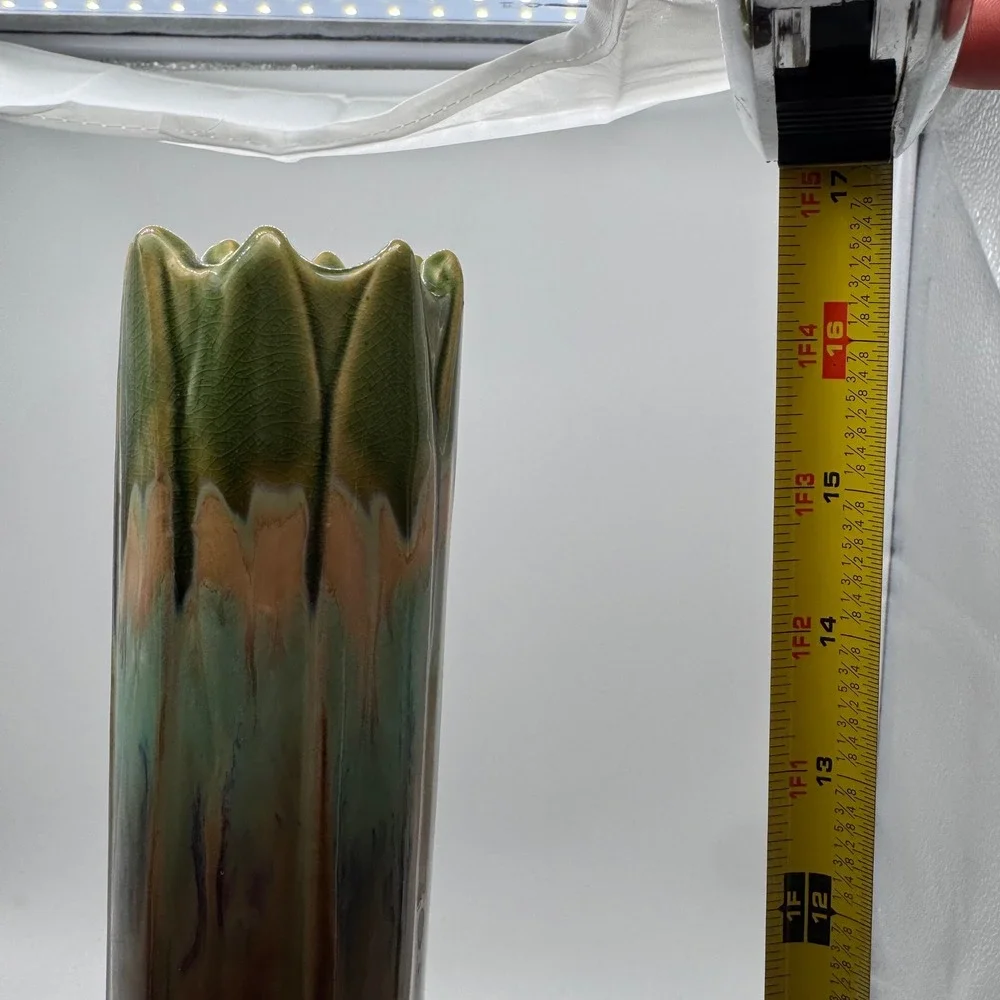 MCM Style Global Views Onion Vase Large Ceramic Art Deco Brown Green Glazed 17